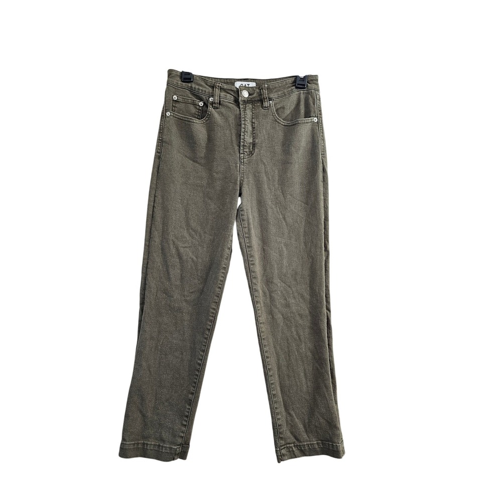 OAT Straight Crop Pants Womens 28 Brown Solid High Rise Cotton Blend 1049-GD